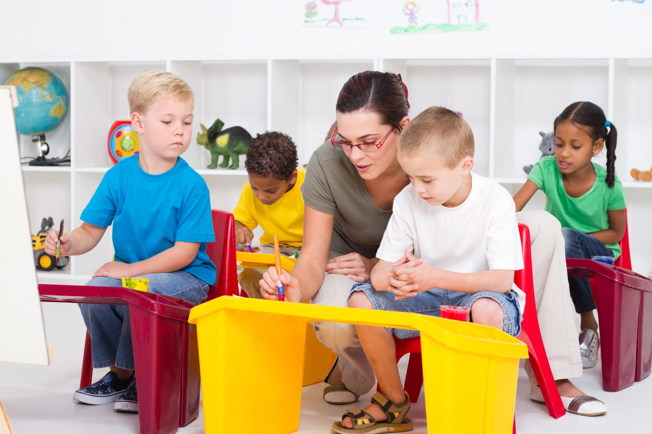 preschool students and teacher